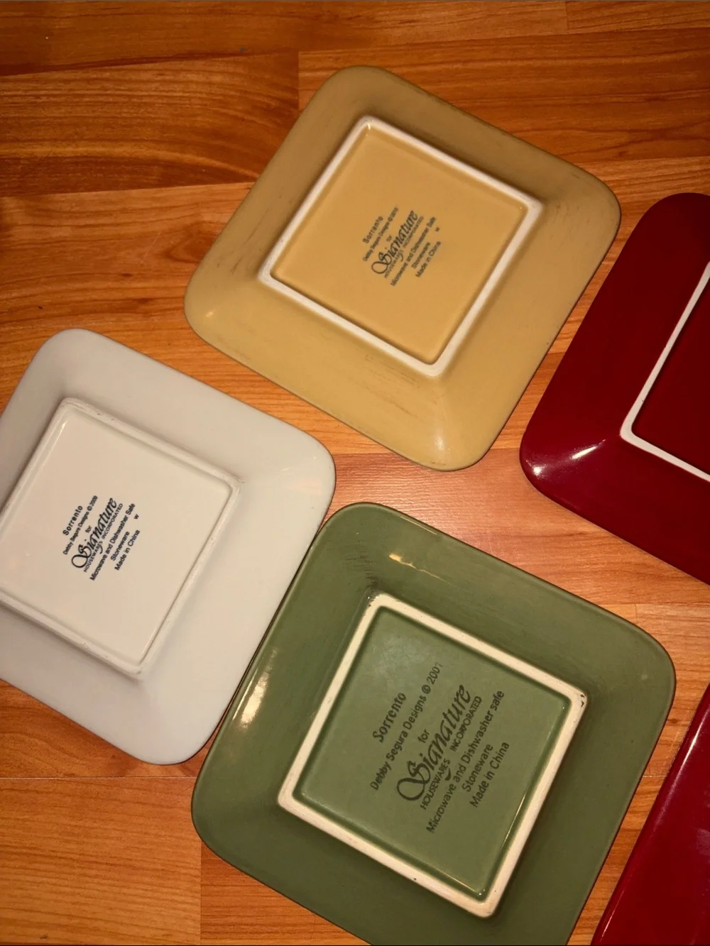 Square Ceramic Dessert Plate Set in Red, Green, Yellow & Cream - Home Dining
